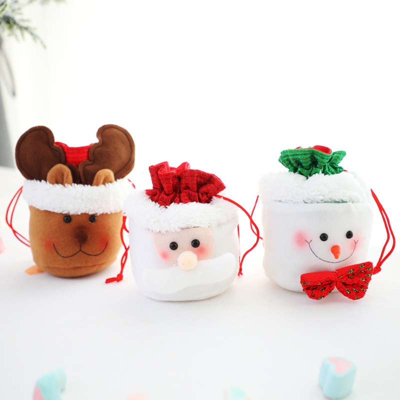 Túi Dây Rút Bằng Cotton Dày Dặn In Họa Tiết Giáng Sinh Dễ Thương Dùng Trang Trí