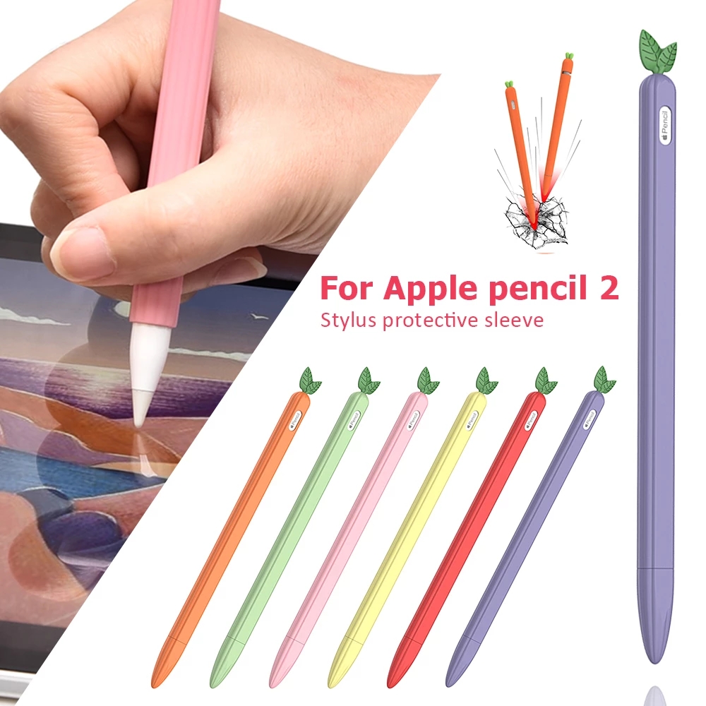 Vỏ bảo vệ bút cảm ứng máy tính bảng iPad Apple Pencil 2 1 chống trượt hình củ cà rốt với chiếc lá dễ thương