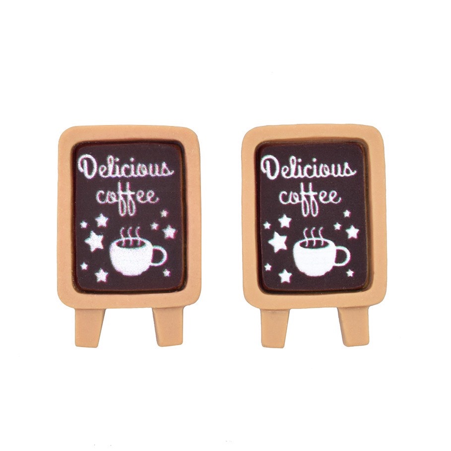 Charm (C217) slime/ Dụng Cụ Charm Trang Trí [Ko Keo &amp; Nút] Hình Bảng Hiệu &amp; Hạt Cà Phê (1.3x1.6 cm)
