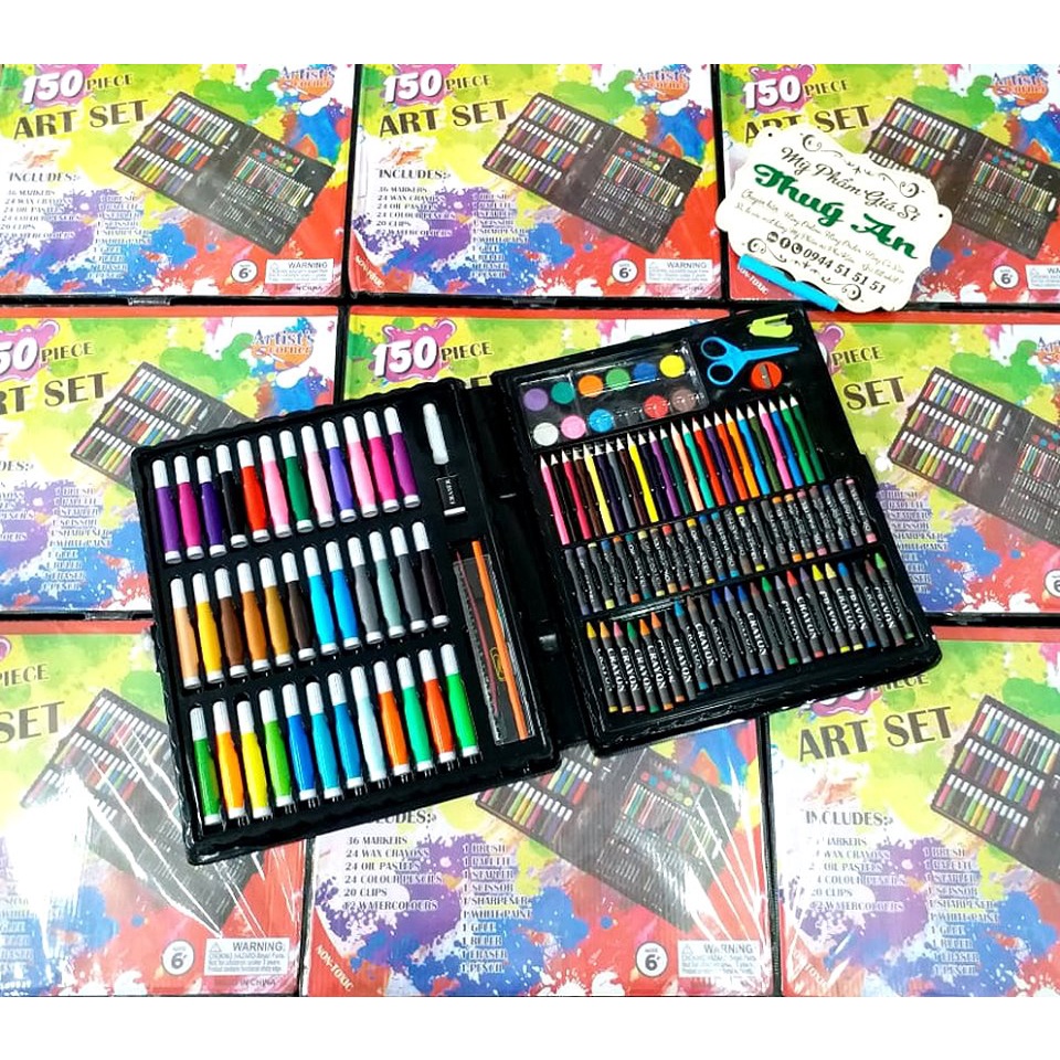 Hộp bút màu 150 chi tiết- Bộ hộp màu có đủ bút chì màu bút sáp màu bút dạ màu- Bộ tô màu cho bé làm quà tặng cho bé
