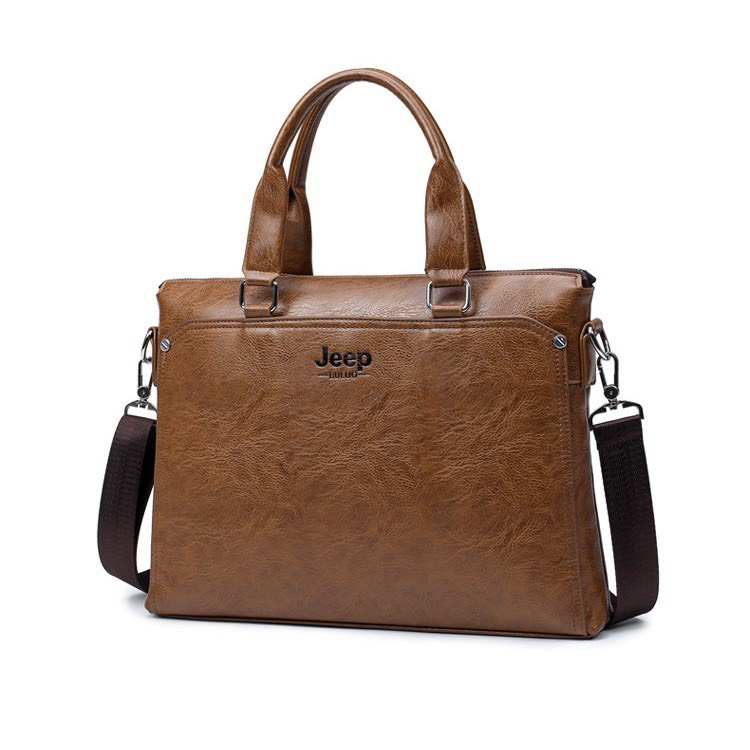 Túi xách da công sở cao cấp Jeep Buluo 38x28x6cm đựng laptop 14inch (Nâu đậm-Nâu sáng-Đen) | BigBuy360 - bigbuy360.vn
