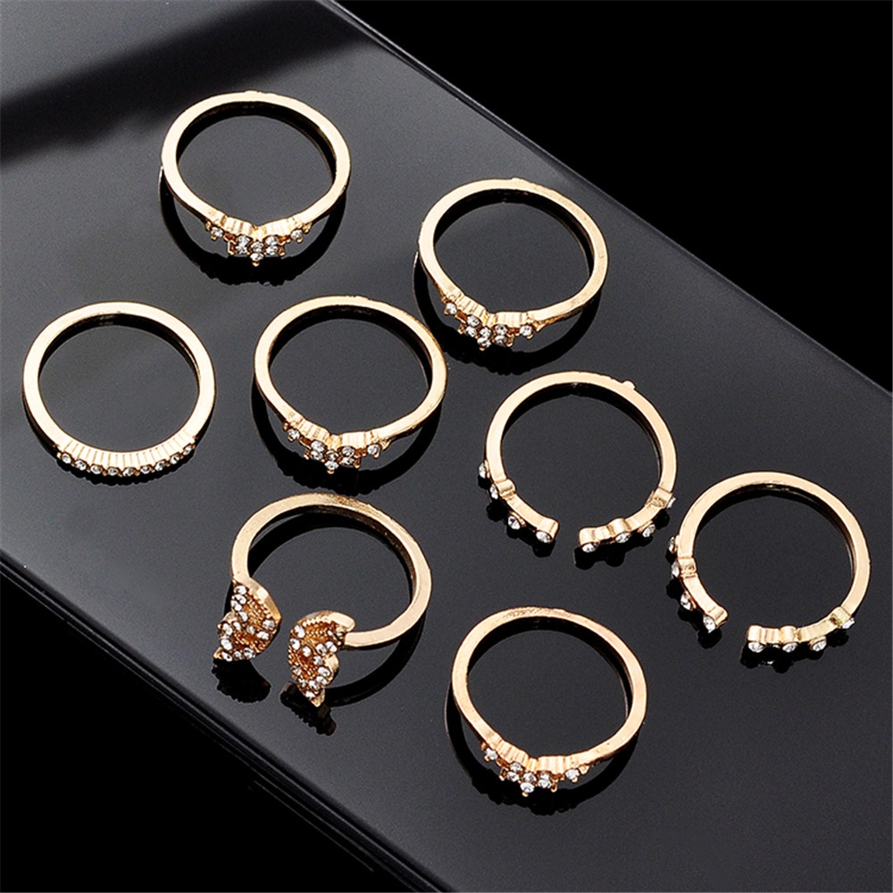 Bộ 6/8 Chiếc Nhẫn Hình Bướm Mạ Vàng/Bạc Phong Cách Retro Mỹ