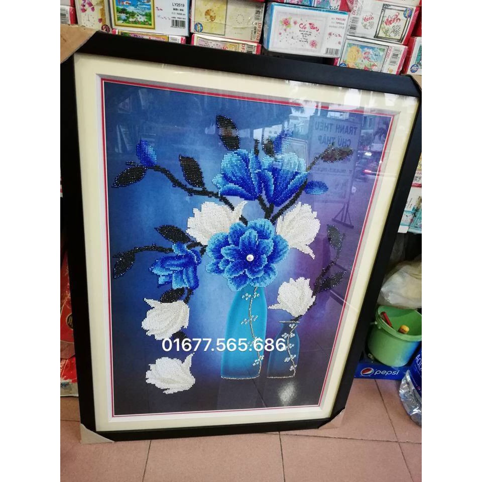 Tranh đính đá Bình Hoa Xanh DF2563 (57x70cm) - chưa đính đá