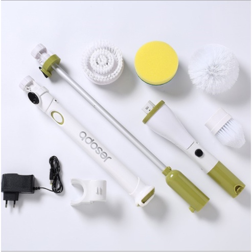 Máy cọ chà sàn vệ sinh tự động cầm tay, Bàn chải làm sạch vệ sinh nhà tắm không dây với 4 đầu thay thế