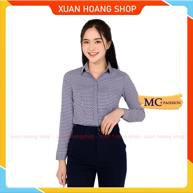 Áo Sơ Mi Nữ Công Sở Dài Tay Kẻ Sọc Caro Đẹp Mc Fashion, Chất Vải Mát Size Đủ, Màu Xanh Dương, Đen Tím Than Đỏ, Hồng A656
