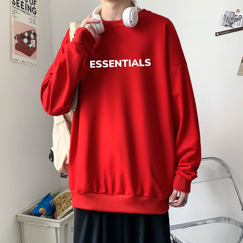 Áo sweater nam nữ ESSENTIALS form rộng cổ tròn, tay áo bồng, chất nỉ nhập ngoại, co dãn tốt và thấm hút mồ hôi hiệu quả | BigBuy360 - bigbuy360.vn