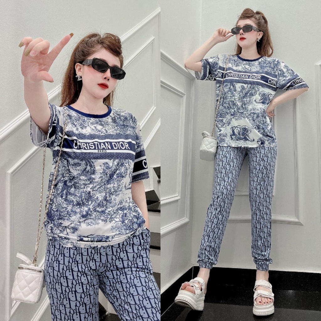Set Bộ Thời Trang Form Rộng Phối Họa Tiết Chất Thun Cotton Phối Lạnh 3D Co Giãn Đẹp