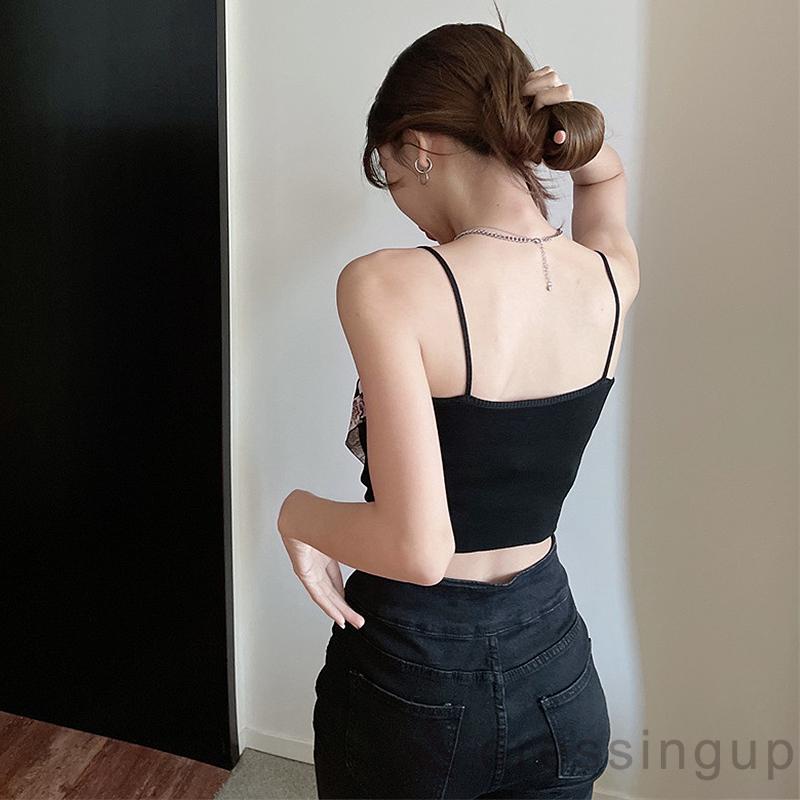 Áo croptop không tay họa tiết kẻ sọc caro thời trang xuân hè cho nữ