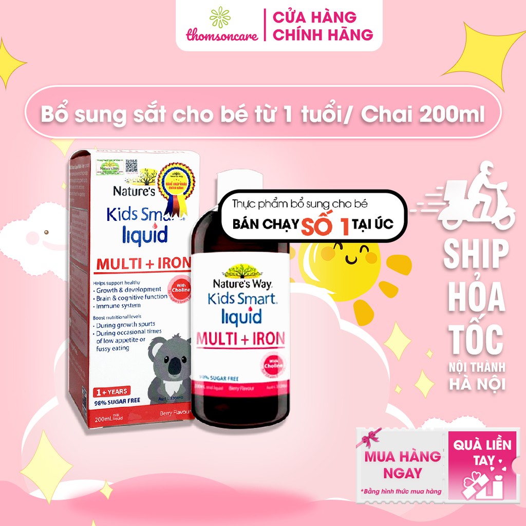 Siro bổ sung sắt cho trẻ Nature's Way Kids Smart LIQUID MULTI +IRON lọ 200ml giúp bé ăn ngon giảm lười ăn tăng cân nhanh