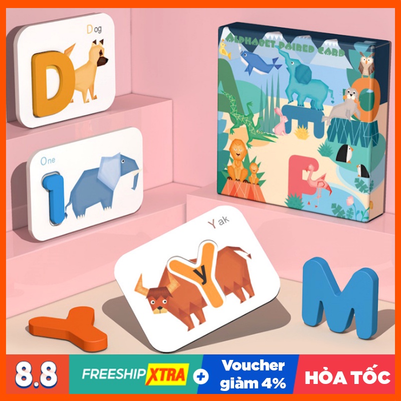Thẻ chữ cái và số đếm 3D cho bé tập ghép từ vựng tiếng anh thông minh [Bộ ghép hình - Xếp hình]