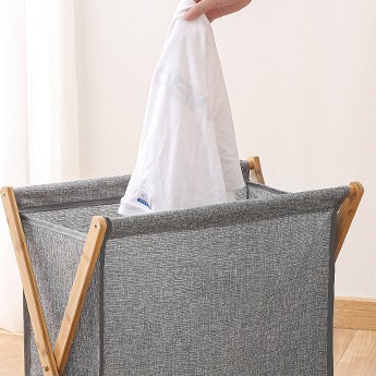 Giỏ đựng quần áo, đồ giặt bằng VẢI LANH cao cấp, khung gỗ, thiết kế tối giản, tinh tế