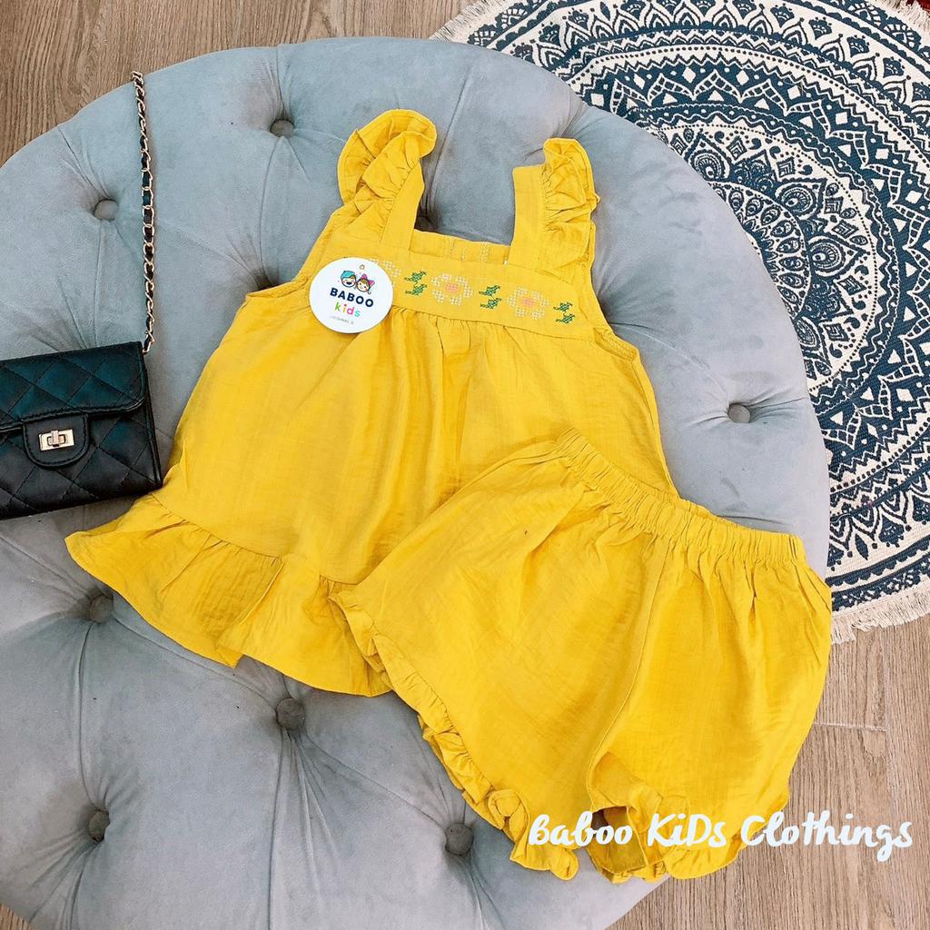 Set Váy Bé Gái 2 Dây Mùa Hè Chất Đũi Lạnh Thấm Hút Mồ Hôi BaBoo Kids S008