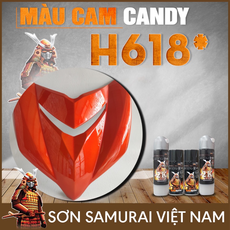 Combo Sơn Samurai Màu Cam Candy H618 - Sơn Xịt Samurai