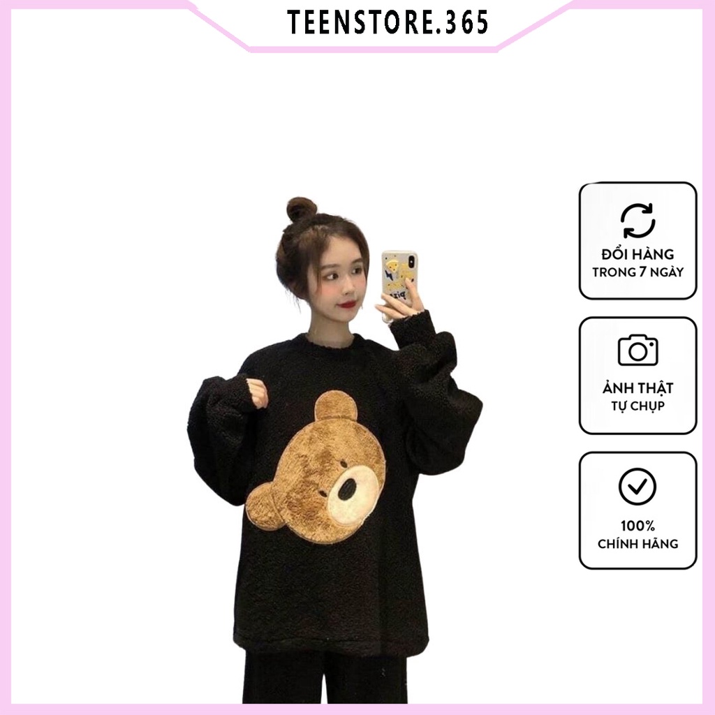 Bộ Ngủ Gấu Lông 2 Mặt, bộ đồ ngủ chất nỉ dày dặn, MÃ 610 -  Teenstore.365