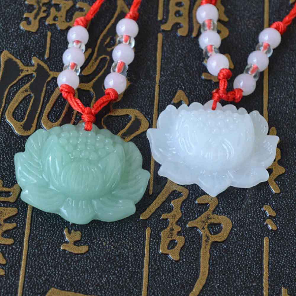 Set 2 dây chuyền mặt đá khắc hoa sen đơn giản thời trang