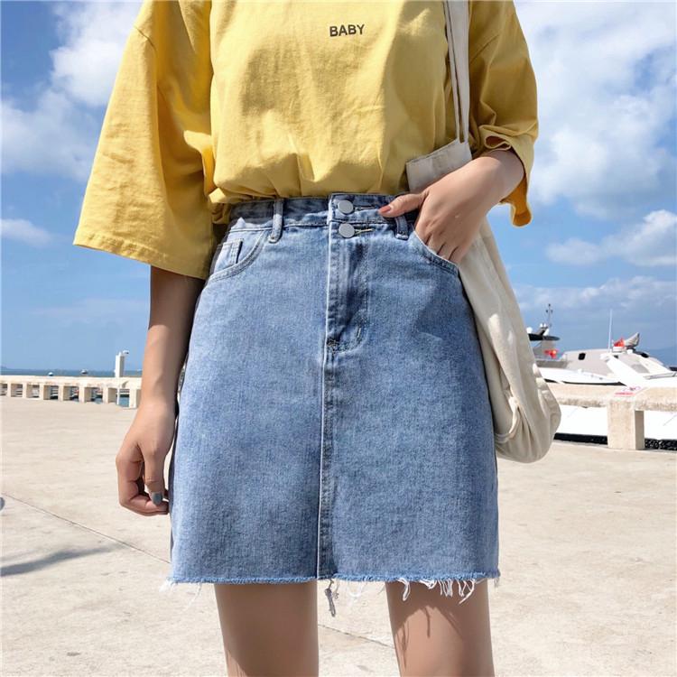 Chân Váy Denim Chữ A Lưng Cao Thời Trang Cho Nữ