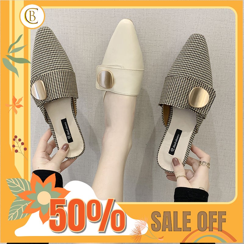 Giày sục nữ kẻ mũi nhọn