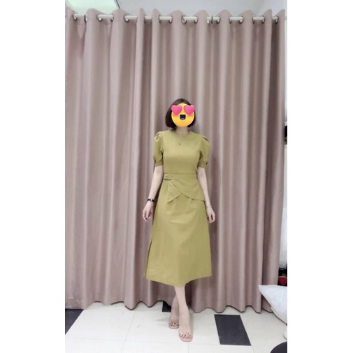 Đầm xuất hàn Cati Clothing dáng công sở màu cỏ úa size M