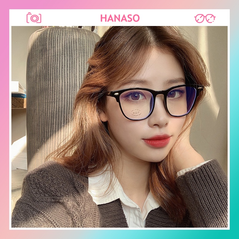 Kính giả cận nam nữ gọng vuông chống ánh sáng xanh phong cách Hàn Quốc mắt kính không độ HANASO 012