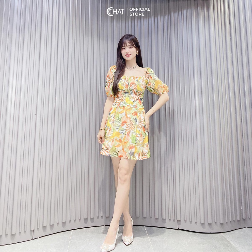 Set Đồ Nữ 𝐂𝐂𝐇𝐀𝐓 Áo Croptop Tay Bồng Chân Váy Chữ A Chất Voan Mềm Mại Phong Cách Trẻ Trung 12BNV5002AT