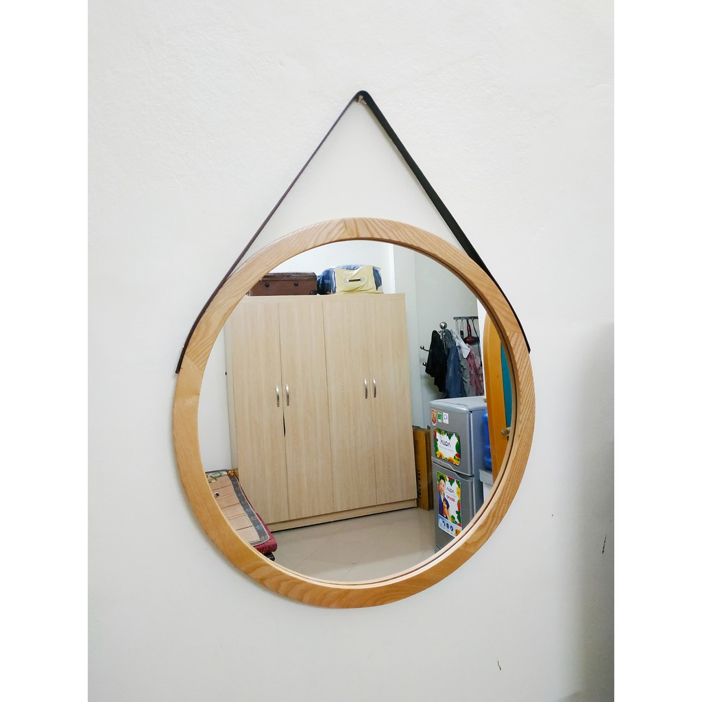 XẢ KHO THANH LÝ GƯƠNG TRÒN TREO TƯỜNG - gương gỗ sồi D50 (đường kính 50cm) FULL PHỤ KIỆN