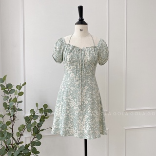 Đâm ANNA - Đầm hoa nhún ngực cột cổ