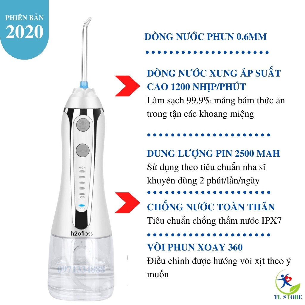 Máy tăm nước cầm tay chính hãng h2ofloss HF2 - Dòng cải tiến HF6 công nghệ mới nhất 2020