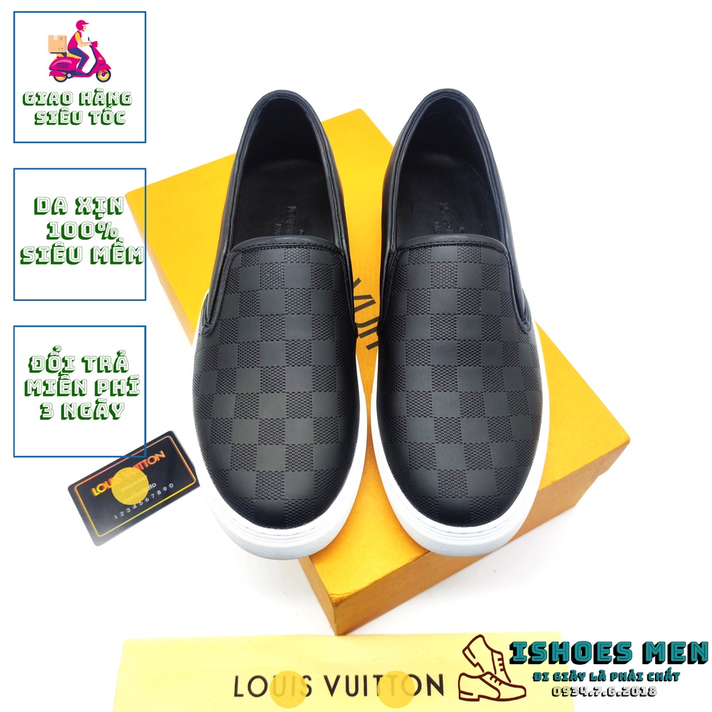 Giày Slip On LV Nam Thời Trang Caro Da Xịn Đế Kếp Khâu Chắc Chắn Lót Rời Cao Cấp Chuẩn Form Full Box