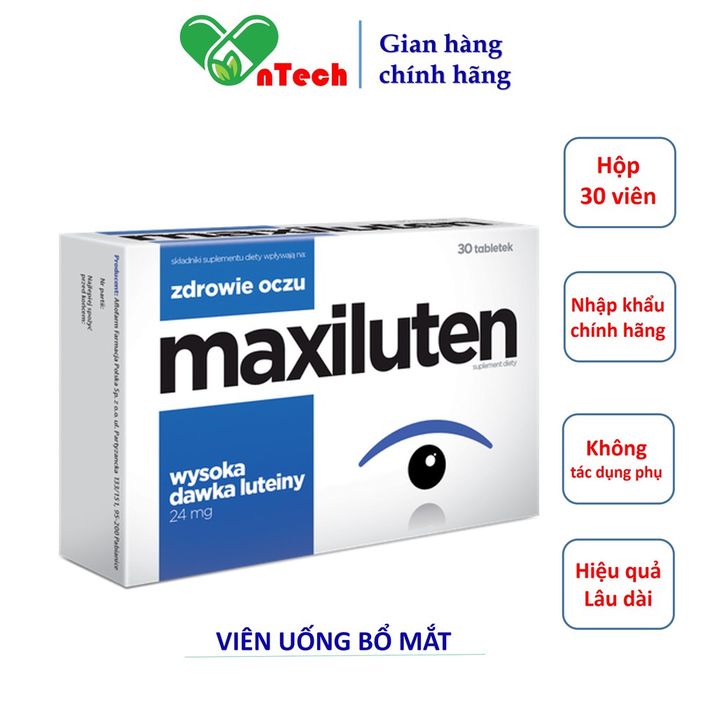 Viên uống bổ mắt AFLOFARM MAXILUTEN tăng cường thị lực cải thiện tình trạng mỏi mắt mờ khô mắt hộp 30 viên