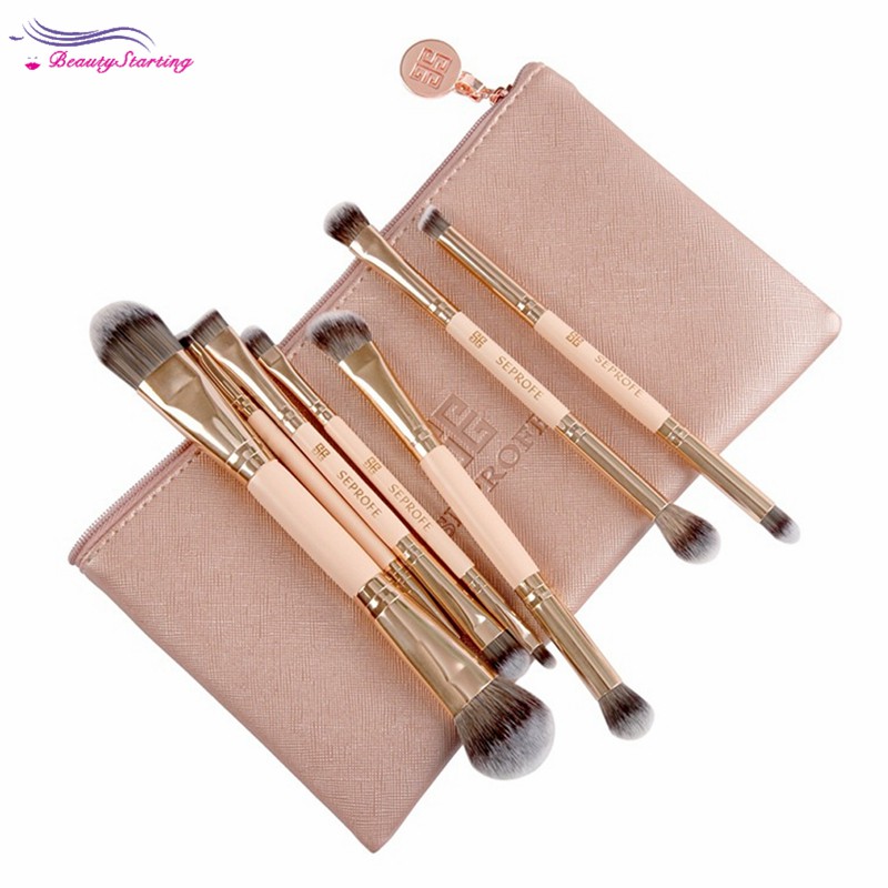 (hàng Mới Về) Bộ 7 Cọ Trang Điểm Seprofe Hai Đầu Màu Vàng Hồng Kèm Túi Đựng | BigBuy360 - bigbuy360.vn