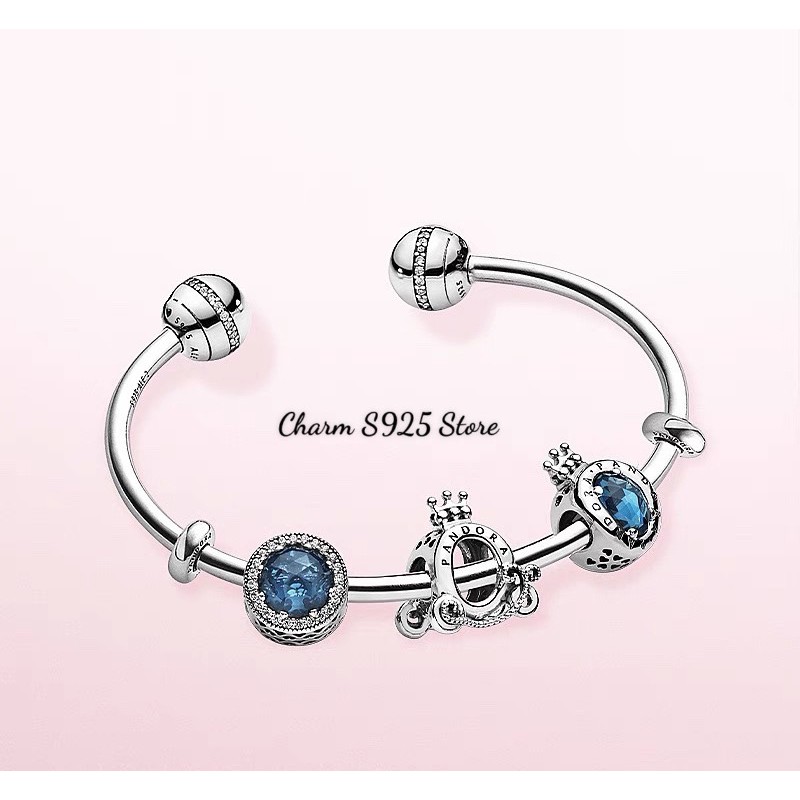 Combo 3 hạt charm pan cỗ xe vương miện đá xanh bạc s925 cao cấp