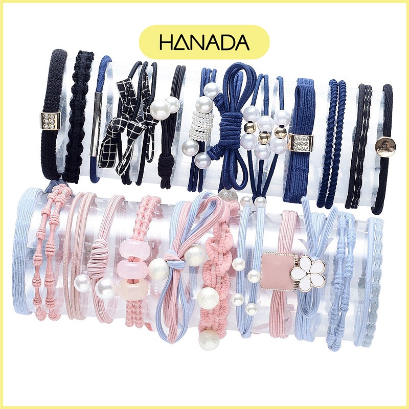 Hộp 12 Dây Cột Tóc Đủ Loại Co Dãn Cột Không Đau Có Kèm Hộp Hanada K15-T016