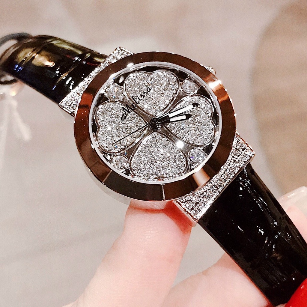 Đồng hồ nữ Melissa 8238 mặt tròn đính đá dây da