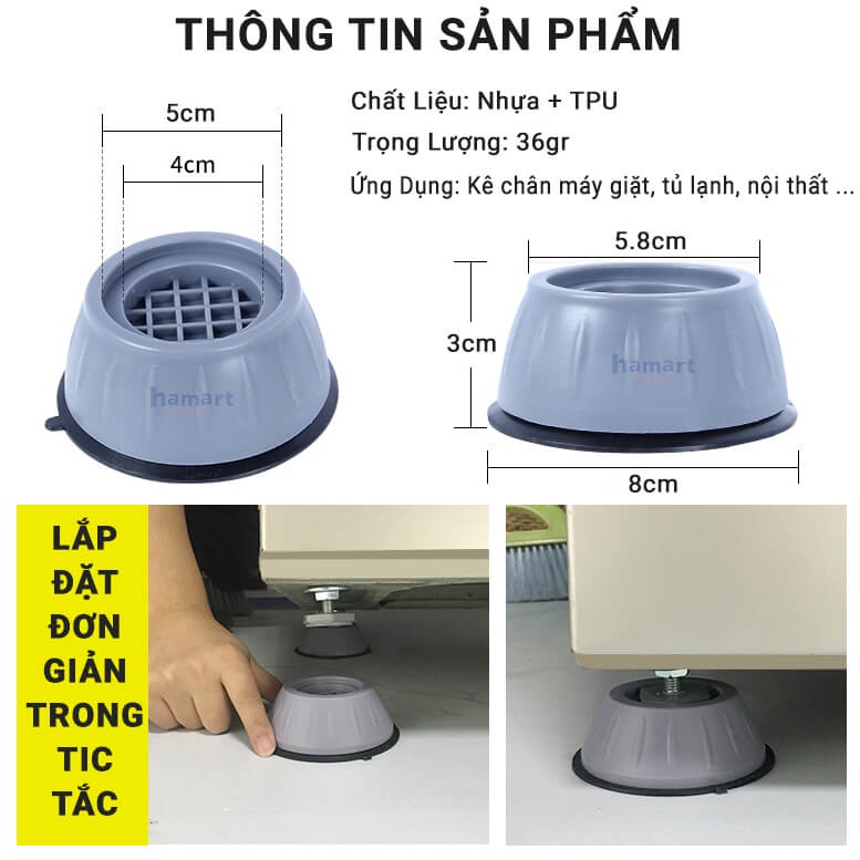 Đế Kê Chân Máy Giặt Chống Rung Chống Ồn TPU Chân Kê Tủ Lạnh Nội Thất Chịu Tải Lớn Tiện Lợi