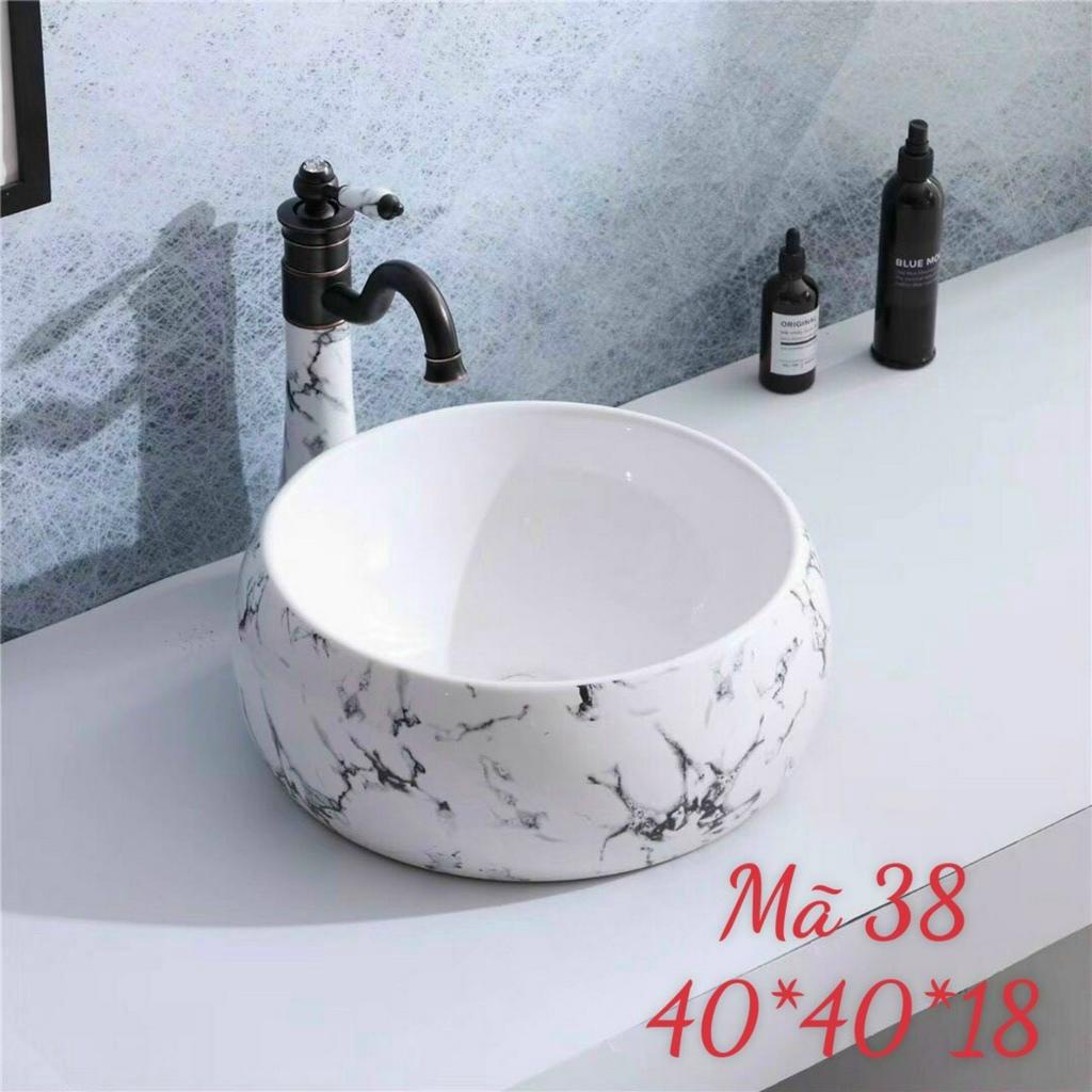 Lavabo trắng sứ vân đá-lavabo đặt bàn đá