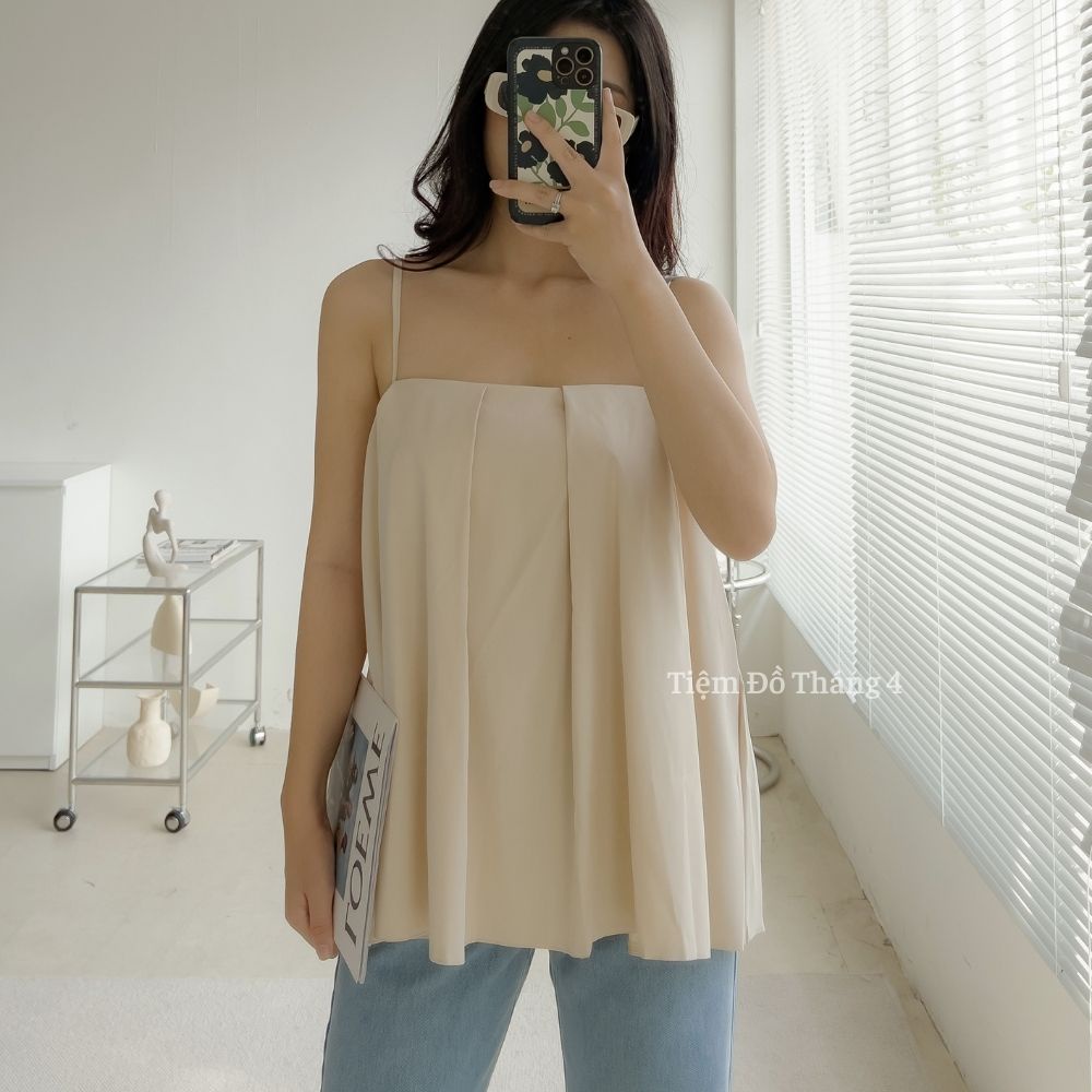 Áo Kiểu Nữ 2 Dây Form Rộng Xếp Li Phối Váy Dài, Áo Kiểu Nữ Đẹp Có Tăng Đơ Thời Trang Vintage Mẫu Mới 2022 VIN TOP
