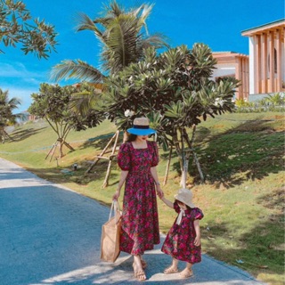 VÁY MẸ VÀ BÉ MAXI HOA TAY BỒNG SIÊU ĐẸP(ảnh thật)
