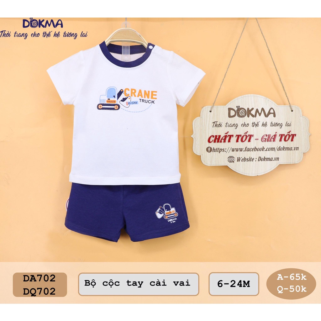 [Mã SKAMCLU8 giảm 10% cho đơn từ 100K] Bộ cộc tay cài vai bé trai organic cotton tự nhiên Dokma