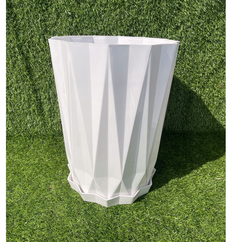 (32x40cm) Chậu nhựa giả sứ cao cấp kèm đĩa lót Tân kim cương dày xịn trồng hoa cây cảnh cực sang