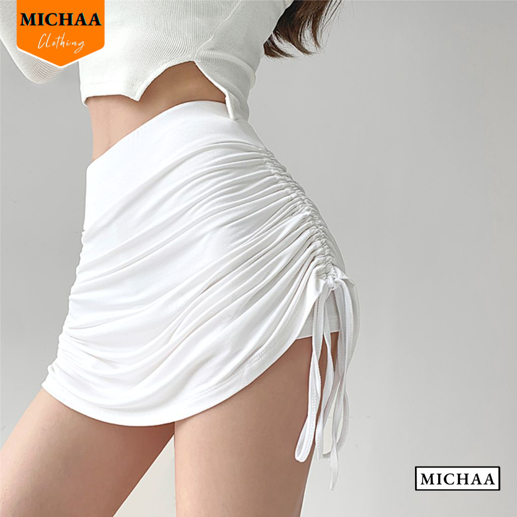 Chân Váy Ngắn RÚT DÂY 2 BÊN Ôm Body Thun Borip, Chân Váy Có Lót Trong Lưng Cạp Cao Tôn Dáng Thời Trang - MICHAA CV10