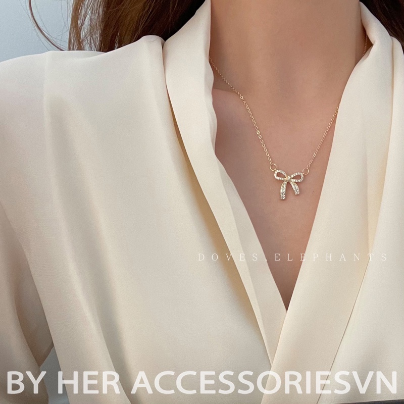 Dây Chuyền, Vòng Cổ Nữ Dáng Mảnh Mặt Nơ Hàn Quốc Her Accessories C14