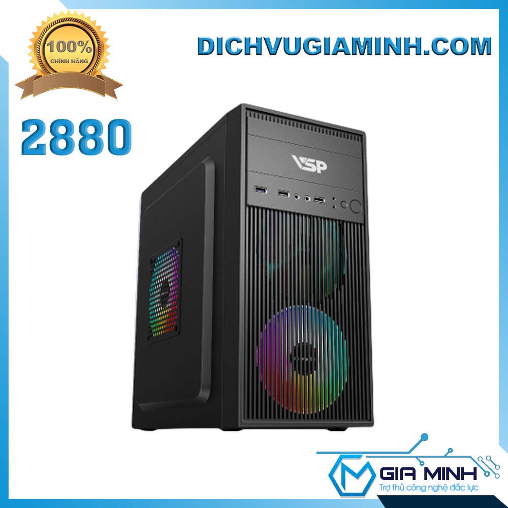 Vỏ thùng máy tính Văn Phòng VSP 2882 2880 kèm quạt Rainbow RGB hỗ trợ Mainboard micro ATX