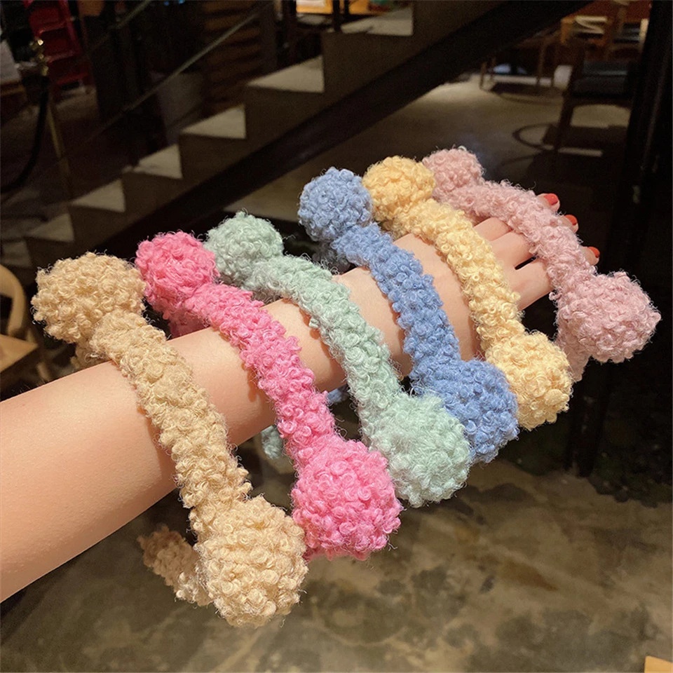 Băng đô cài tóc nhồi bông co giãn hình tai gấu màu kẹo phong cách Hàn cho nữ tắm rửa mặt trang điểm