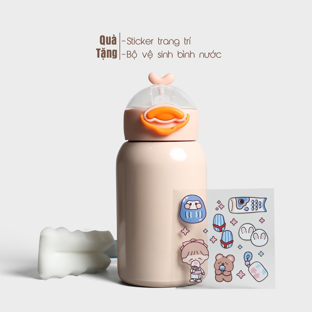 Bình giữ nhiệt 400ml Good Duck tặng Sticker bình đựng nước inox 316 có ống hút tiện lợi Fan House khắc tên theo yêu cầu