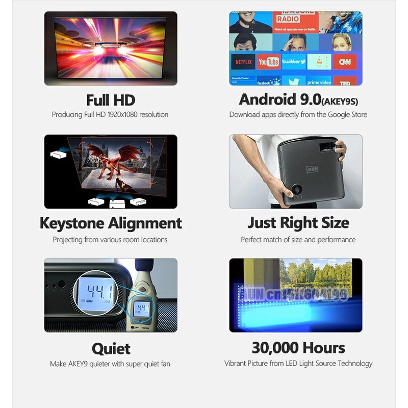Máy chiếu AUN AKEY9S Native Full HD Native 200inch LED Home Theater Tích hợp android 9.0- bluetooth - wifi.