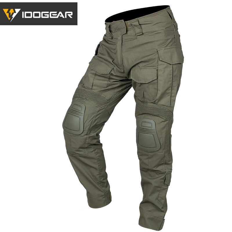 Quần dài IDOGEAR G3 có đệm đầu gối bằng cotton polyester màu xanh lá CP Gen3 cao cấp