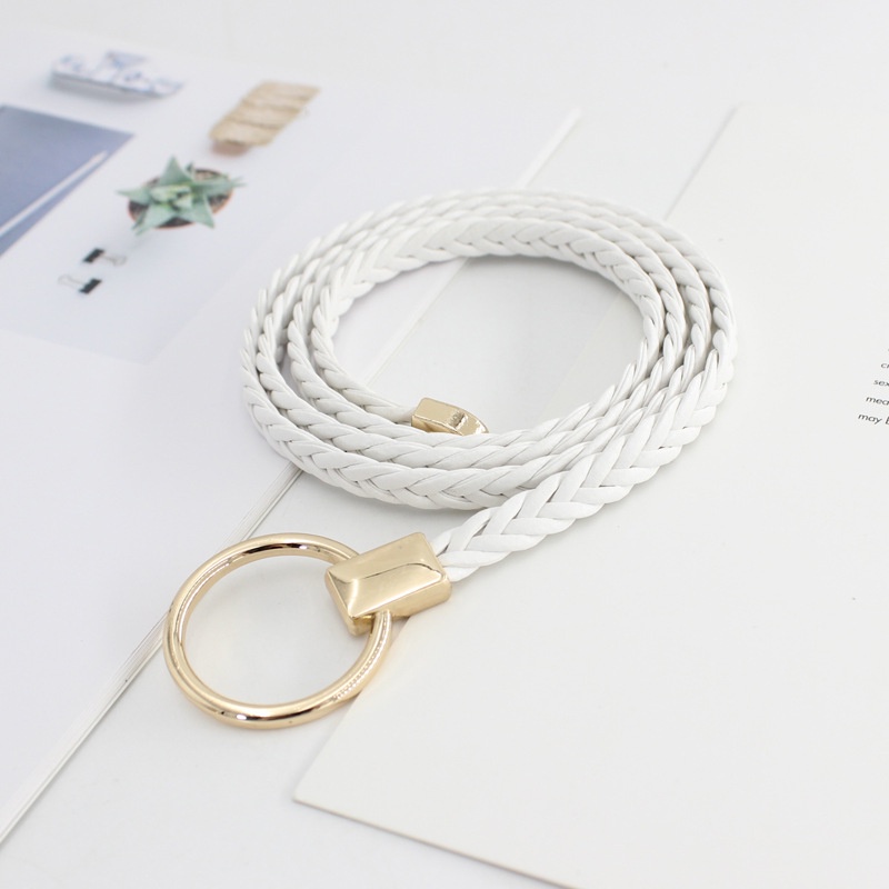 Thắt lưng da tết khóa tròn bản nhỏ