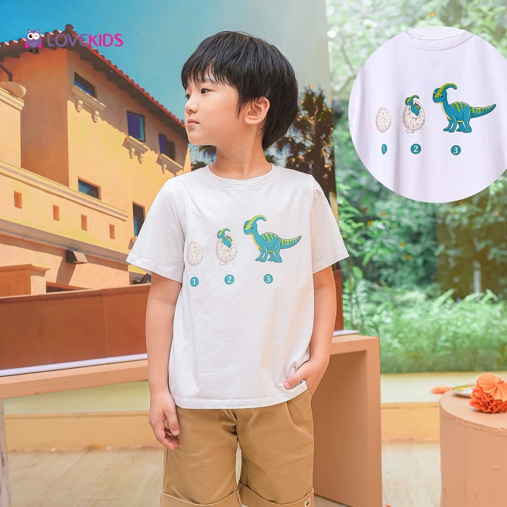 Áo phông Cotton bé trai khủng long áo thun cho bé từ 6-12 tuổi LOVEKIDS