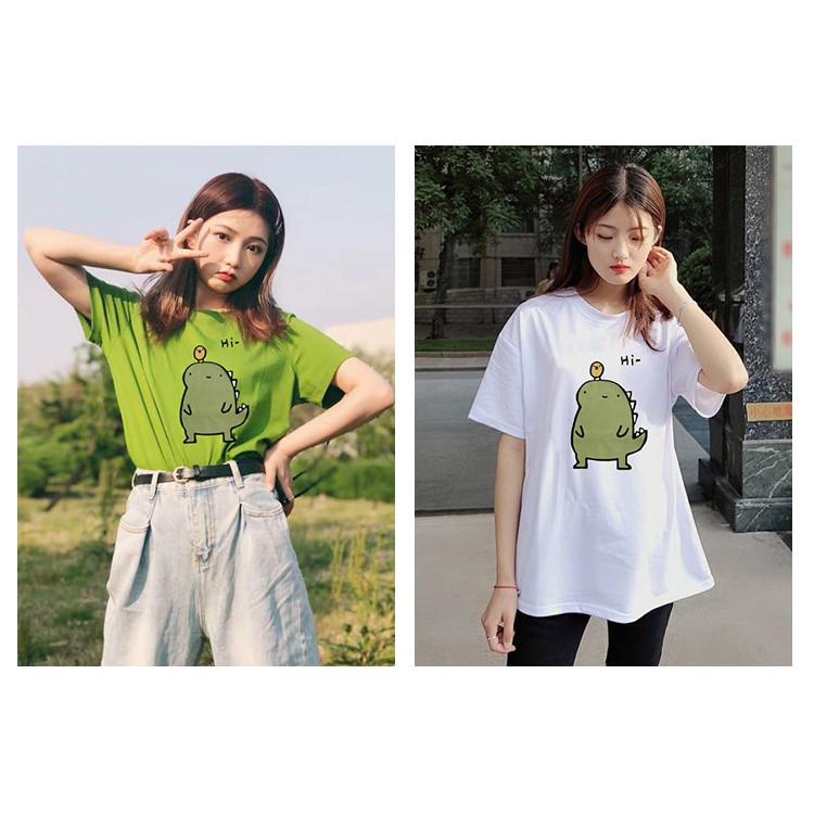 Áo thun unisex khủng long say hi siêu cute freesize