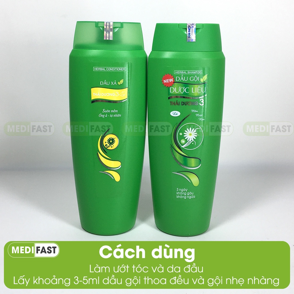 Bộ gội xả dược liệu Thái Dương 3 chai 200ml giúp mượt tóc, hết gàu, bổ sung dưỡng chất thành phần từ bồ kết thảo dược